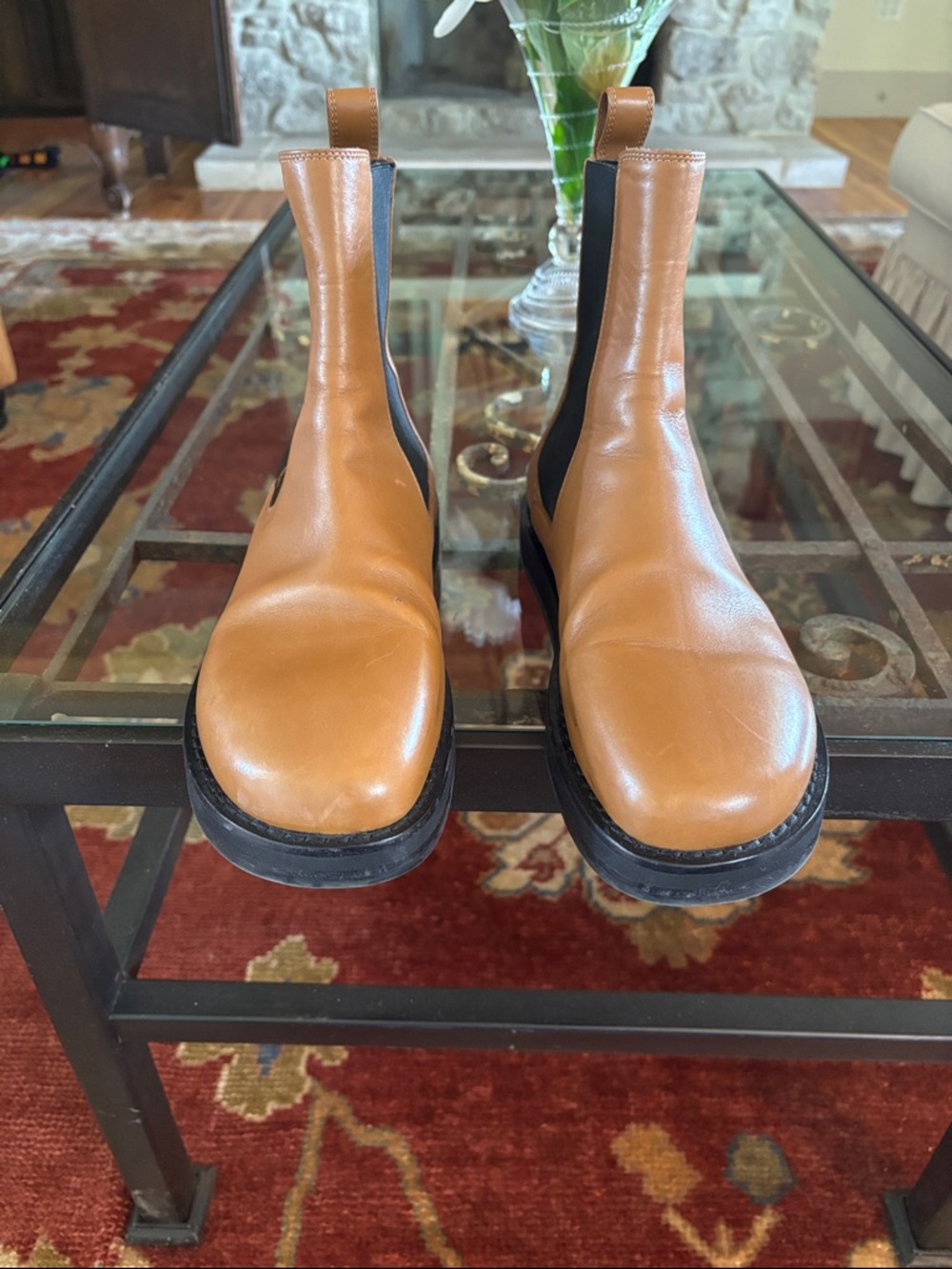 The Row Cognac Leather Chelsea Ankle Boots